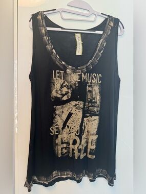 Aratta Graphic Black Tank Top "Let The Music Set You Free" size S/M